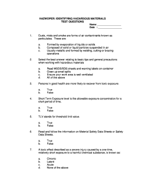 Hazwoper Final Exam Answers  Form