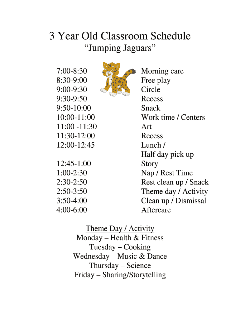 3 Year Old Classroom Schedule  Form