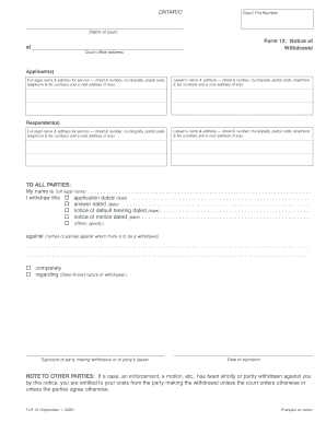 Form 12 Notice of Withdrawal