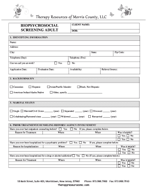 Biopsychosocial Screening Form