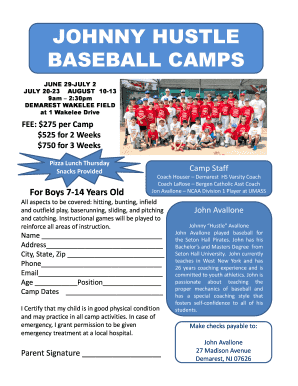 Johnny Hustle Baseball Camp  Form