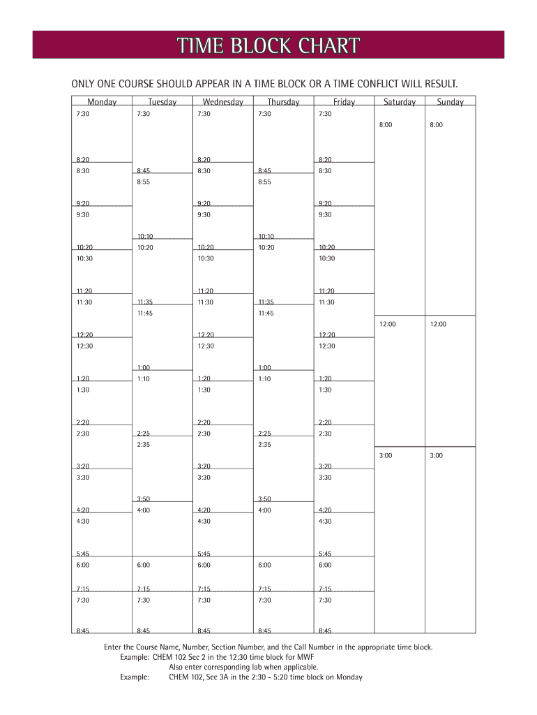 Nmsu Time Block Chart  Form