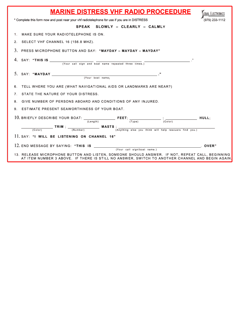 Marine Emergency Distress Form