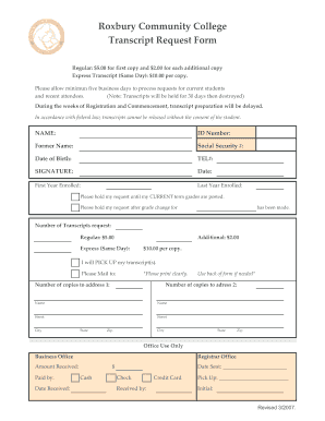 Roxbury Community Transcript Request  Form