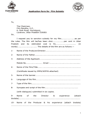 Film Bandhu Subsidy Form