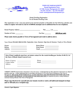 Narragansett Rental Registration  Form
