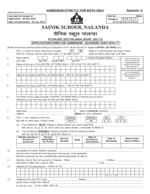 Admission Form of Sainik School