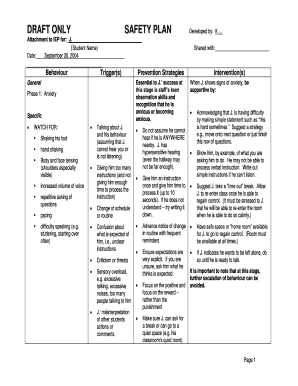 DRAFT ONLY SAFETY PLAN Developed by K Attachment to IEP Ctnsy  Form