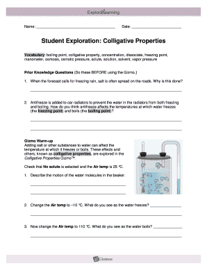 Colligative Properties Gizmo Answer Key  Form