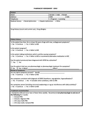 PHARMACIST ASSESSMENT GERD Patient Name MedSask Medsask Usask  Form