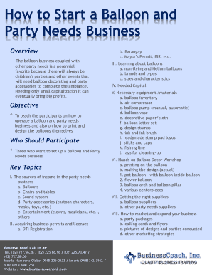 Balloon Business Plan PDF  Form