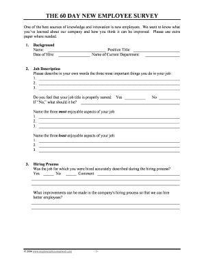 The 60 DAY NEW EMPLOYEE SURVEY  Form