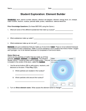 Element Builder Gizmo Answer Key PDF Activity B  Form