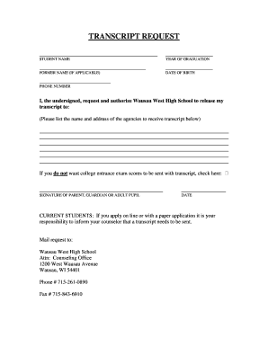 Transcript Request Wausau West High School West Wausauschools  Form