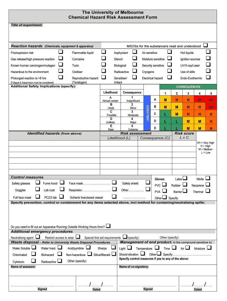 Chemical Risk Assessment Template Excel  Form