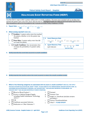 Patient Safety Event Reporting System Healthcare Event Report Form for Event in Health Care Setting Kipsq