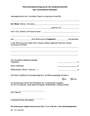 Wohnraumbescheinigung  Form