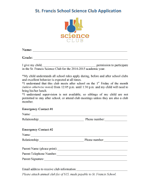 Science Club Registration Form