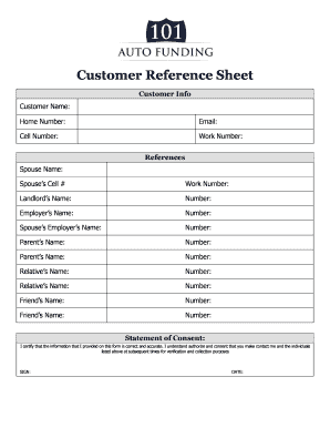 Reference Sheet  Form