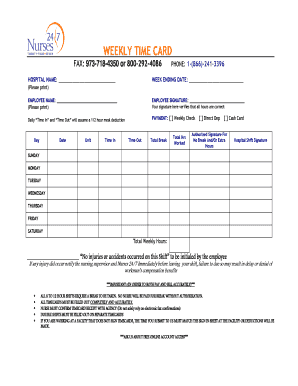 WEEKLY TIME CARD Nurses 247 Nurse Staffing  Form