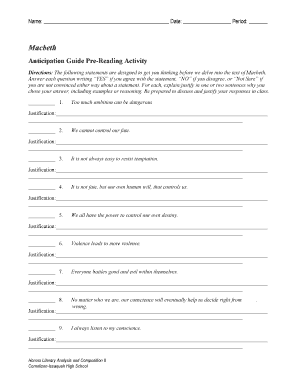 Macbeth Pre Reading  Form