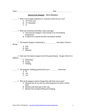 March of the Penguins Worksheet PDF  Form