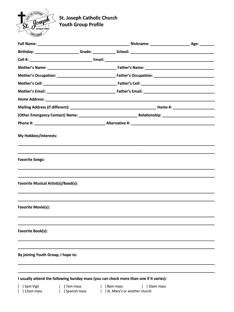 To Download the Profile Sheet to Join Youth Group St Joseph Stjv  Form