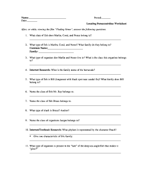 Finding Nemo Questions Answer Key  Form