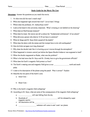 The Core Movie Questions Answer Key  Form