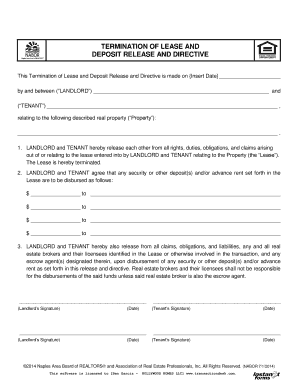 TERMINATION of LEASE and DEPOSIT RELEASE and DIRECTIVE  Form