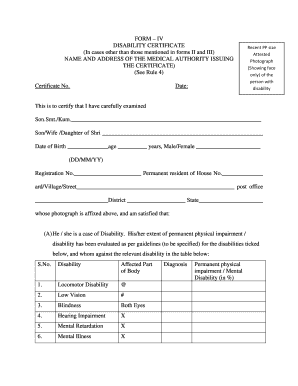 FORM IV DISABILITY BCERTIFICATEb in Cases Other Than Those Bb Ncbs Res