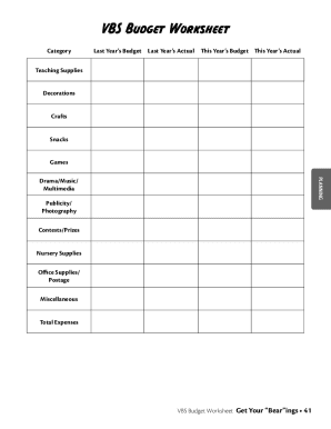 Vbs Budget Template  Form