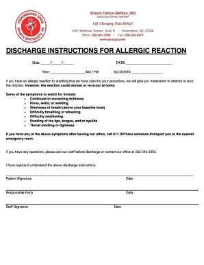 Discharge Instructions for Allergic Reaction Performance Spine