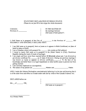 Single Status Declaration Form Ontario