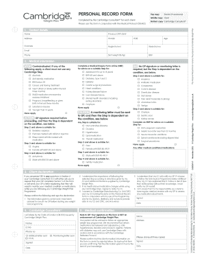 BPersonal Record Formb Cambridge Weight Plan