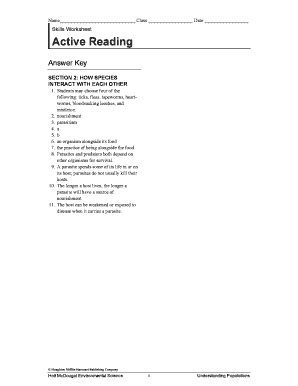 Active Reading How Species Interact with Each Other Answer Key  Form