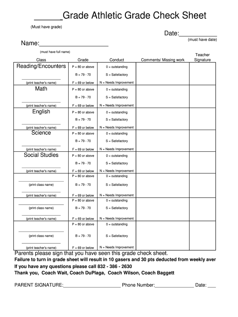 Grade Check Sheet  Form