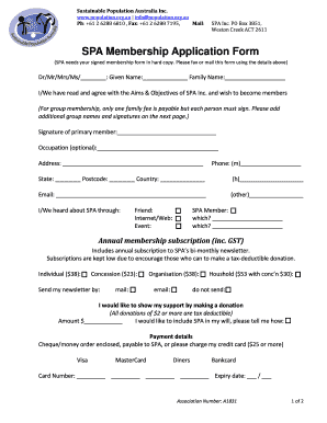Spa Membership Form