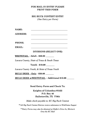 Kc Big Buck Contest  Form