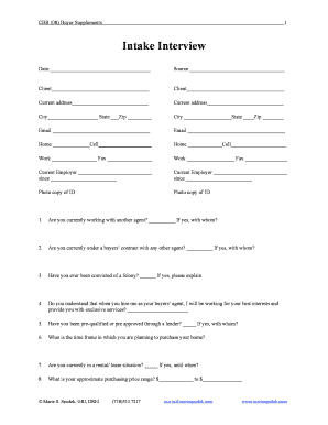 Intake Interview Sample  Form