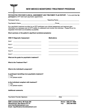 Psychiatric Report Blank Form