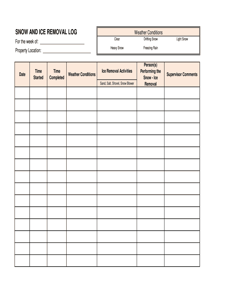 Snow and Ice Removal Log  Form