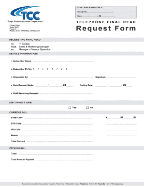 Final Read Form Tonga Communications Corporation Tcc