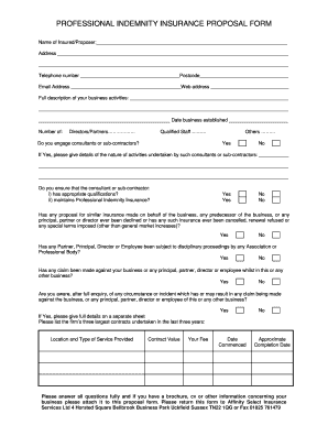 PROFESSIONAL INDEMNITY INSURANCE PROPOSAL FORM PI Expert Piexpert Co