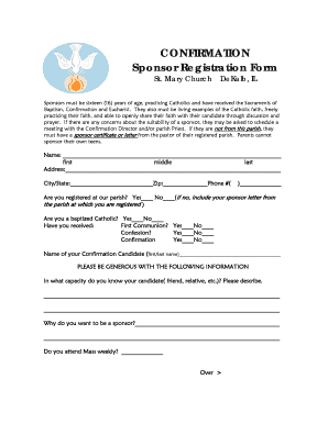 CONFIRMATION Sponsor Registration Form DeKalb IL Stmarydekalb