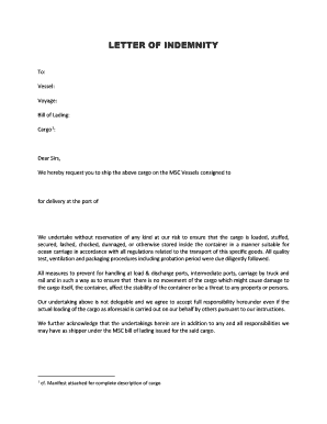 Letter of Indemnity Template  Form