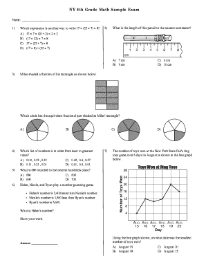 NY 4th Grade Math Sample Exam BExamgenb Question Banks in  Form