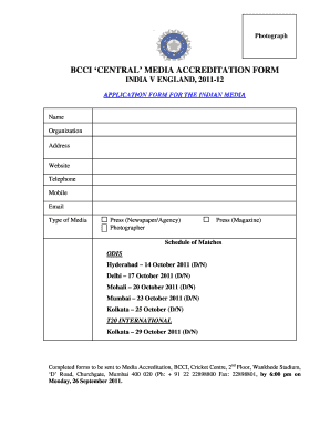 Bcci Media Accreditation  Form