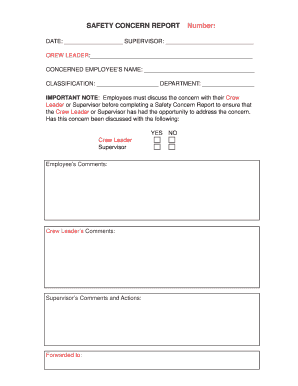 SAFETY CONCERN REPORT Number Cupeonecom  Form