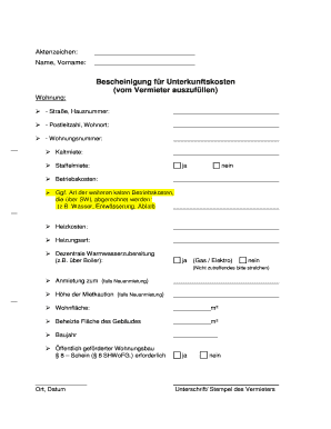 Bescheinigung F R Unterkunftskosten  Form